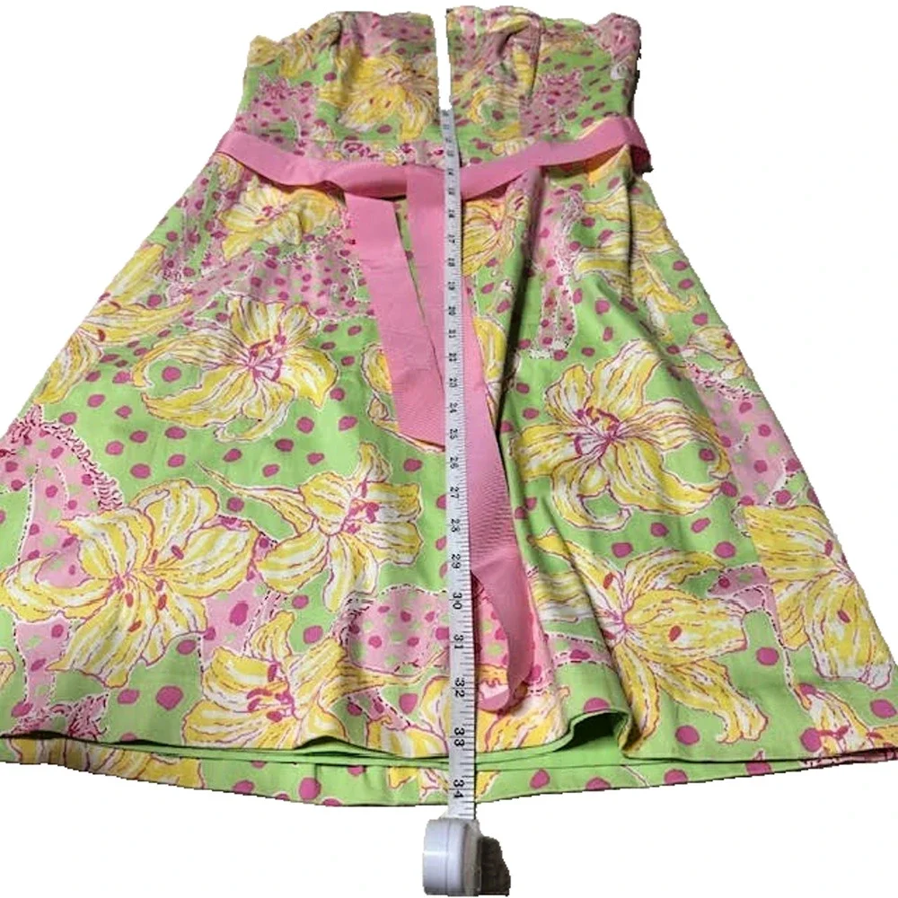 Lilly Pulitzer Strapless Floral Dress Pink Green Cotton Summer Sundress Sz 8 - Picture 9 of 14